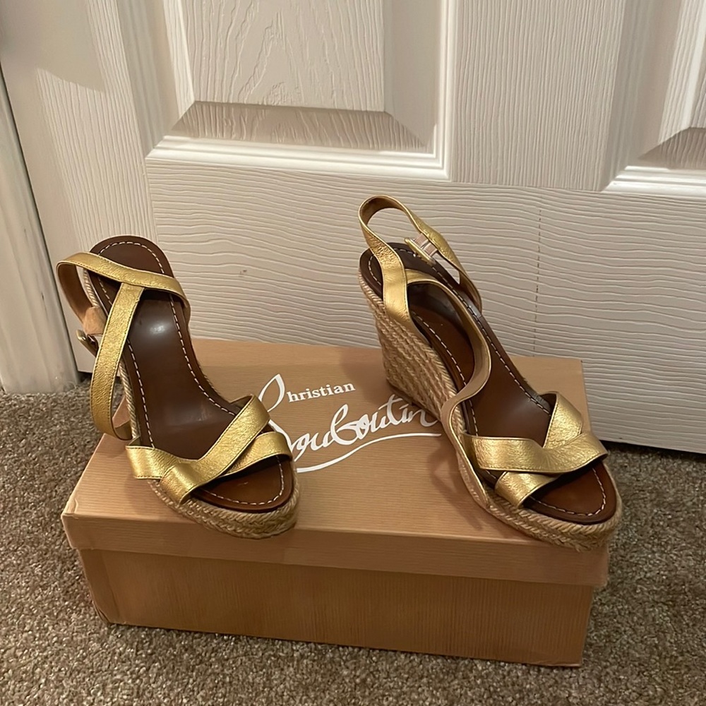 Christian Louboutin gold wedge